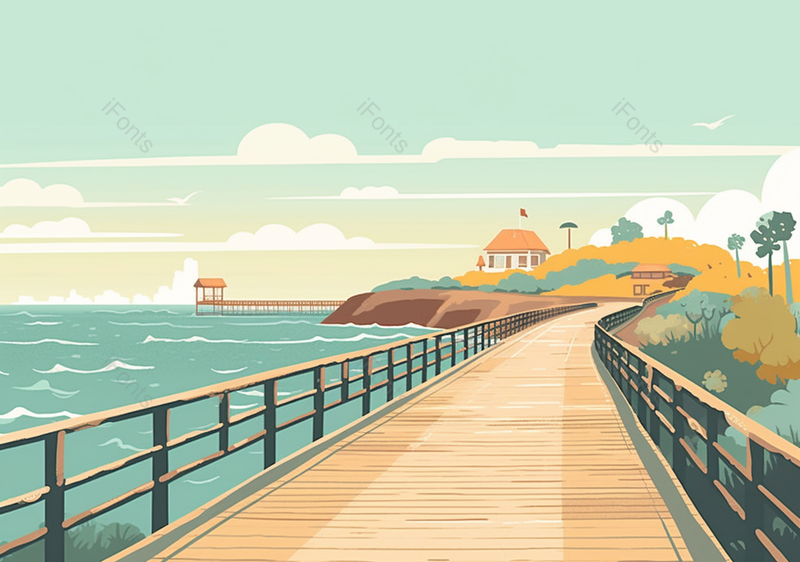 大海边栈道木桥绘画背景,插画/手绘图,插画/手绘图库,插画/手绘图下载,插画/手绘